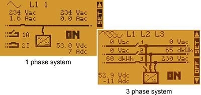 Voorbeeld RCC-02 1-fase en 3 fase scherm